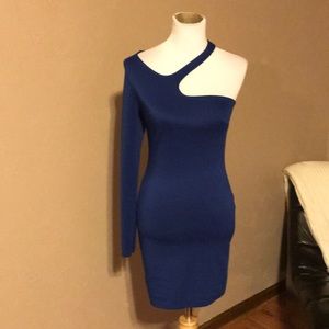 Royal blue Lipstick one sleeve dress. Perfect for homecoming!